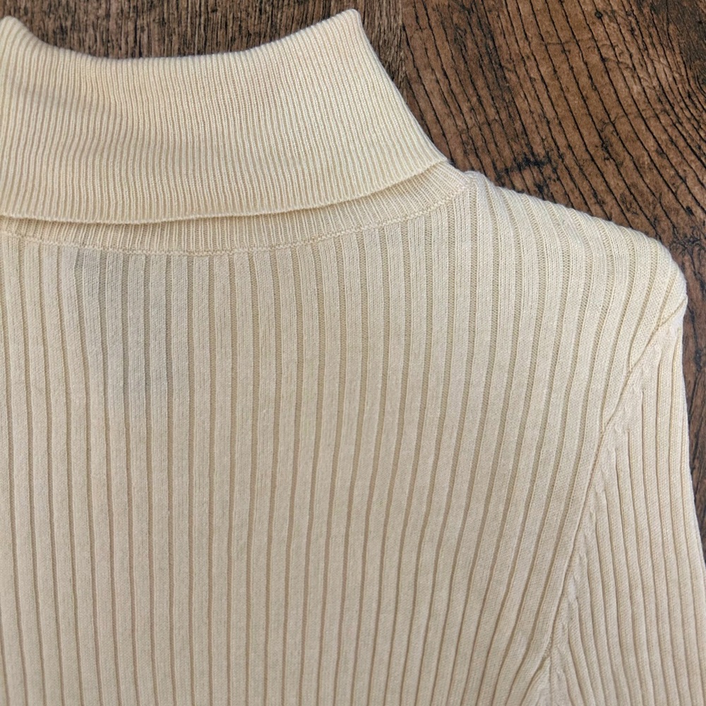 Cream Ribbed Turtleneck - Picture 3 of 9